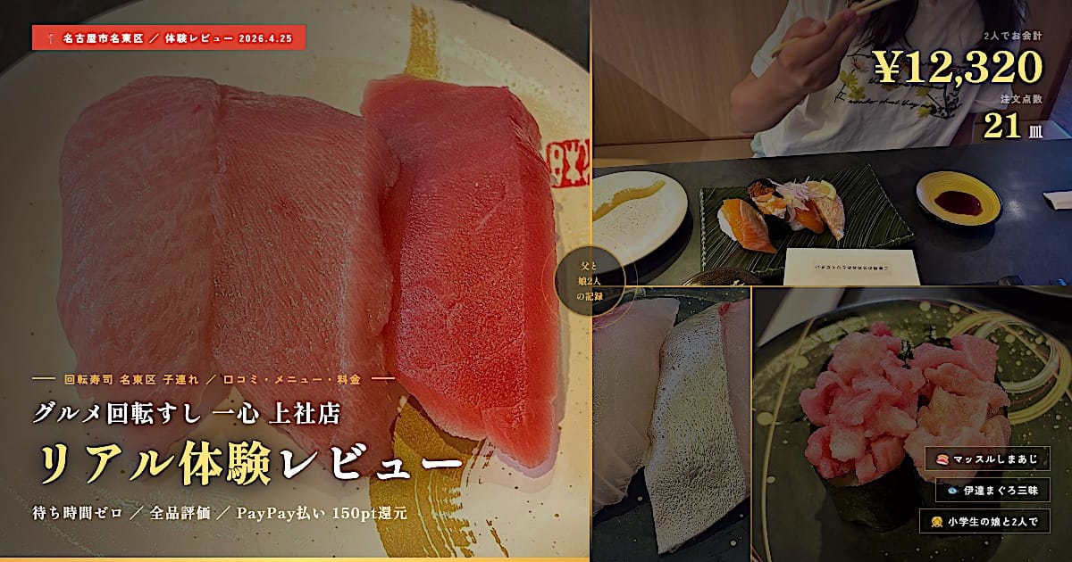 妻不在・父と娘2人でグルメ回転すし一心 上社店へ｜12,320円・21皿・娘 